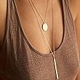 Atentuyi Long Bar Pendant Necklace Gold Coin Disc Necklace Bohemia Chain Vintage Round Choker Layered Neckkace Jewelry for Women and Girls