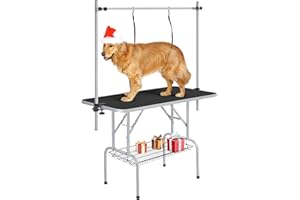 Yaheetech 46" Pet Dog Grooming Table Height Adjustable Dog Beauty Table for Large Dogs/Cats w/Storage Basket/Noose Tools 177cm High Black