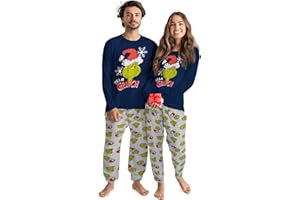 United Labels Grinch Schlafanzug für Damen und Herren, Blau Grau, Pyjama Set lang, Schlafanzug Winter Weihnachten