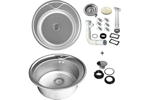 ‎KETON 49.5 cm diameter stainless steel round kitchen sink, stainless steel sink, built-in sink
