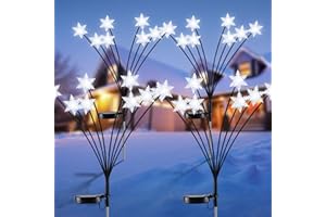 FOHIL Luci Natalizie Solari, 4 Pezzi Luci Solari da Giardino 32LED Fiocchi di neve Lucciole Luci di Natale Esterno, Addobbi Natalizi per Esterno Impermeabili, Decorazioni per Natale Festa Giardino Cortile