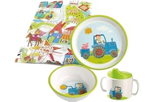 ‎KILALA Haba Geschirrset Traktor Melamin Kindergeschirr Geschenkset (3-teilig Trinklerntasse)