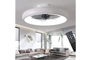 EXLAFI Quiet 48CM Ceiling Fans with Lamp Remote Control, Modern Lighting Fan Ceiling Light LED 36W Dimmable Ceiling Fan Lights for Bedroom Living Room, Fan Reversible and 6 Speeds, White