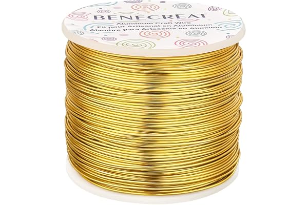 BENECREAT Fil en Aluminium de Calibre 18 (1 mm) Artisanat de Fabrication de Bijoux anodisé de 492 Pieds (150 m) pour perlers Les Fils en Aluminium de Couleur Florale - Or Clair
