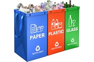 KAOHONG 3 Packs Reusable Recycling Bags with Handle Separate Sorting Organizer Waterproof Woven waste Bins bag for Kitchen Home Office