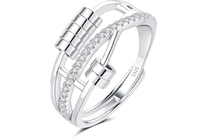 Cangall Silber Anxiety Rings, 925 Sterling Silber Damen Angst Rings, Offen Einstellbar Anti Stress Rings, Spinner Fidget Ring Dekompressionsringe, Unendlichkeit Achtsamkeitsring mit Perlen & Zirkonia