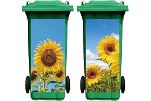 Nezyo 2 Stück Mülltonnen Aufkleber Blumen Selbstklebend Mülleimer Sticker Dekorative Aufkleber für Haus Deko Kühlschrank Abfalltonne Wand Outdoor Garten, 15,74 x 32,28 Zoll (Sonnenblumen Stil)