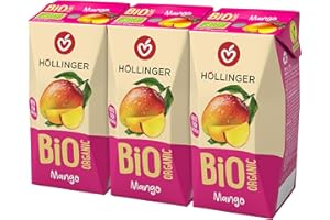 Höllinger Bio Jus de Mangue Organique, Pack de 3 x 200ml, Tetra Pack, Sans Sucre Ajouté, Premium, Végétalien, Boisson Naturelle