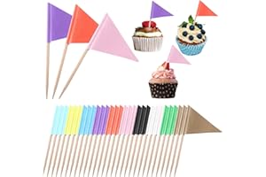 AHQIZFX 100 banderas de palillos de dientes vacías, banderas de palillos de dientes para cupcakes, banderas triangulares de colores, palillos de dientes con bandera de papel de estraza