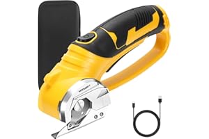 WODHMIEY Electric Scissors Cordless Rechargeable Cutting Tool SK5 Blade Safety Dual Switch LED Light USB-C Fast Charging Handheld Shears for Cardboard Fabric Leather DIY Crafting Sewing (Yellow)
