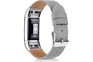 Vancle Kompatibel für Fitbit Charge 2 Armband, Klassisch Echt Lederarmband Ersatzarmband für Fitbit Charge 2
