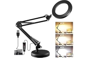 Dibaful Lupe mit Licht und Ständer 10 Fach Lupenleuchte mit Klemme | Leselupe Standlupe Lupenlampe mit 3 Farben und Stufenlos | LED Schreibtischlampe für Reparatur Arbeit und zum Lernen