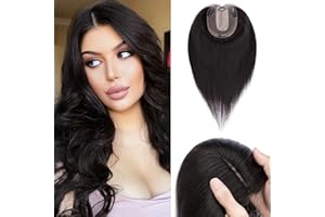 Benehair Hair Toppers for Women Real Human Hair 14Inches Humam Hair Toppers uk #1B Off Black Topper Hair Piece Upgraded 4"x4.7" Handmade Silk Base More Suitable for Thinning Hair
