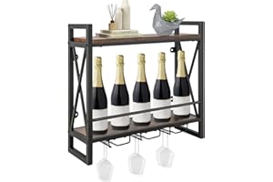 GIANTEX Scaffale per Vino da Parete, Portabottiglie da Parete a 2 Livelli con Supporto in Vetro, Portabottiglie da Vino per Cucina, Casa, 60x20x55 cm