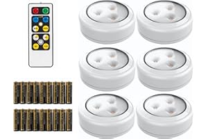 Brilliant Evolution Stick on Puck Lights with Remote, Battery Operated Wireless LED Lights for Cabinets, Stairs, Under Kitchen Cabinet Lighting, Stick on Wall Lights - 6 Pack