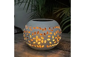 pearlstar Solar Lights Outdoor Garden Vintage Metal Solar Light Table Lantern with Realistic Flickering Flame LED Decorative Outdoor Lamp Waterproof Flame Effect Garden Ornaments(1 Pack White)
