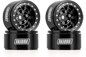 INJORA 1.0 Beadlock Wheel CNC Aluminum Wheel Rims for TRX4M Axial AX24 SCX24 FMS FCX24 1/18 1/24 RC Crawler Car,Black