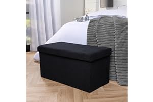 OHS Ottoman Storage Box, Bouclé Rectangle Padded Foldable Bench with Hidden Storage Stylish & Functional Upholstered Footrest for Living Room & Bedroom, Black
