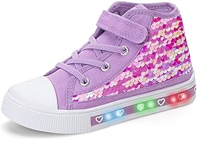 FUNCOO PLUS Boys Girls Trainers Kids High-Top Flashing Canvas Shoes Unisex Child Light Up Lightweight Casual Shoes
