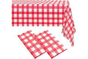 ZeriTlolen 2 Pack 108" X 54" Red Checkered Premium Disposable Plastic Tablecloth for 8ft Long Rectangle Tables, Waterproof Table Covers for Birthday Party Decoration Indoor Outdoor Events & Parties