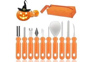 CLVSYH 10Pcs Kit de tallado de calabazas de Halloween,Herramientas de tallado de calabazas con bolsa de almacenamiento, Cuchillo de tallado de calabazas DIY para niños y familia Decoración de Halloween
