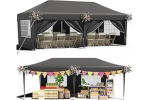 TRIUMPHKEY Carpa Plegable 3x6 con 6 Paño Lateral Extraíble, Carpas para Exteriores 3x6 UV 50+, Cenador Plegable Ajustable en Altura, Gazebo Adecuado para Fiestas, Bodas, Celebraciones Festivas, Gris