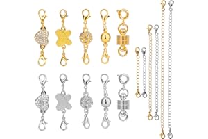 KINBOM 16 Pièces Ensemble de Rallonges de Collier, Fermoir Collier Fermoirs et Chaînes d'Extension de Bracelet de Collier Magnétique Connecteurs de Fermeture de Homard pour la Fabrication de Bijoux
