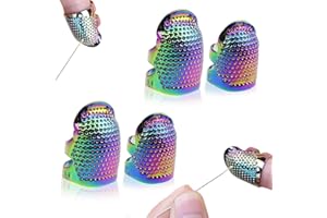 FOKELYI 4 Pcs Sewing Thimble, Colorful Thimbles for Hand Sewing Adjustable Finger Shield Ring Needle Felting Knitting Finger Thimble Guards Tools for Hand Craft Sewing Needlework Handmaking