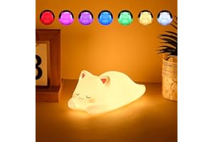 Tremdwoto Cat Night Light for Kids,Cute Colorful Nightlight Baby Girl Squishy Night Lights Lamp 1/3 Hour Timer Kitty Light Dimmable Nursery Lamp Nightlight Gift for Kid Toddler Kawaii Bedroom Decor
