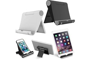VOVIGGOL Stojak na telefon komórkowy, składany stojak na telefon, stacja dokująca, regulowany stojak na tablet, kompatybilny z iPhone iPad, Samsung Huawei, 2 szt., czarny i biały