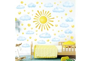 DECOWALL DS12-8079 Stickers Muraux Nuage Soleil et Points enfants decoration chambre bebe fille deco papier peint mural garcon arc en ciel autocollant