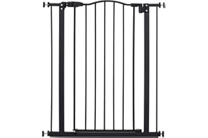 PawHut Barrera de Seguridad para Perros Extensible 74-80 cm, para Puertas y Escaleras, Barrera para Perros, Montaje a Presión y Doble Bloqueo, Negro