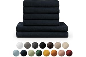 ‎BLUMTAL Blumtal Premium 6-TLG. Frottier Handtücher Set mit Aufhängschlaufen - 100% Baumwolle Oeko-TEX Zertifiziert, Weich, Saugstark - 2X Badetuch (70x140 cm), 4X Handtuch (50x100 cm), Dunkelblau