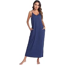 LYANER Women's V-Neck Spaghetti Strap Nightgown - Printed Sleeveless Sleepwear In Dusty Blue, Size Small