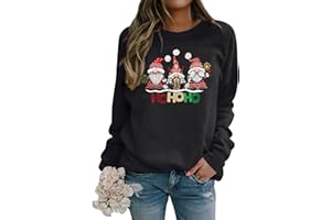Dresswel Women Merry Christmas Jumpers Hohoho Funny Gnome Graphic Print Sweatshirt Crew Neck Long Sleeve Dwarfs Xmas Pullover Tops Blouse