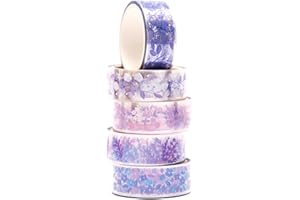 KAVI' S 5 Rollos Flor Washi Tape Set cinta adhesiva decorativa PET Washi Glitter Adhesivo de Cinta Decorativa para DIY Crafts Scrapbooking (lavanda)