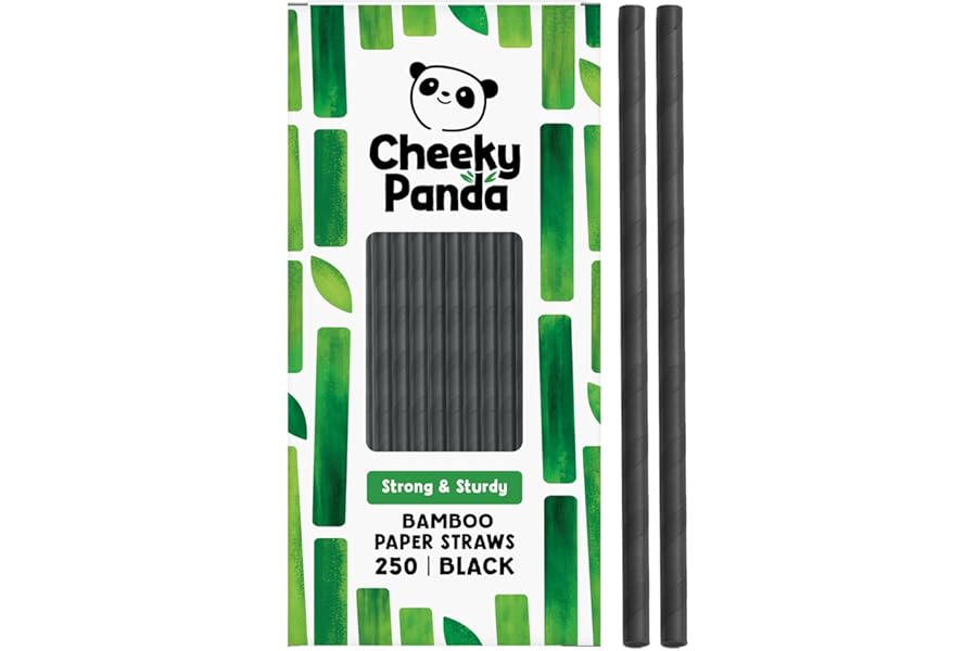 The Cheeky Panda Bamboo Paper Straws | 250 Black Coloured Paper Drinking Straws