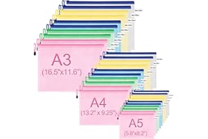 ‎MERRYNINE MerryNine Reißverschlusstasche Dokumententasche (5 Farben30 Pack) Briefgröße wasserdichte Dokumententasche für Schule Bürobedarf Kreuzstich Organizing Storage (A3-10Pack A4-10Pack A5-10Pack)