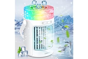 GLINTDLIUNOVIP Air Cooler, Portable Personal Mini Air Conditioner, 3 Speeds Mode 7 Colors LED Evaporative Cooler Air Conditioner, 4000mAh USB Rechargeable Desktop Cooling Fan for Home Office Dorm(600ML)