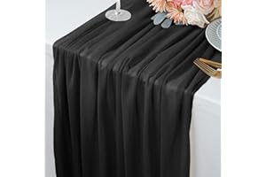 FOATCOX Bieżnik Szyfonu, 77 x 300 CM Miękki Wygodny Bieżnik, Wesela w Stylu Boho, Przyjęcia, Chrzciny, Baby Shower, Wieczory Panieńskie i Dekoracje Stołu w Kuchni (Czarny, 1 Sztuka)