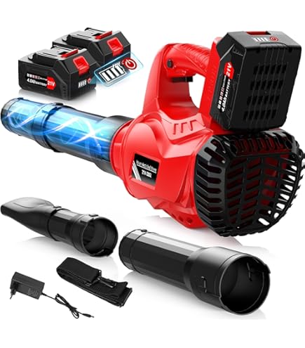 Souffleur De Feuilles Sans Fil Avec 2 Batteries 21V, 3 Vitesses, Moteur
