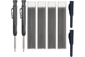 CLKE - Lápiz de carpintero, 2 lápices de carpintero con 24 recargas, 2 funda protectora y 1 sacapuntas para carpintero carpintero (Negro)