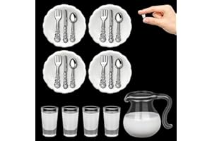 FINETOKNOW Puppenhaus Zubehör,Wichtel Zubehör Miniatur Wichtel Zubehör Puppenbesteck Puppenhaus Geschirr Puppenküche Miniatur Teller Puppenhaus Küche Zubehör