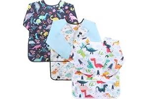 Apricitie 3 Stück Malschürze Kinder, Kinder Wasserdicht Malerkittel Bastelschürze Zeichenkittel Kunstkittel mit Ärmeln und 2 Taschen für Malen, Kochen, Basteln, Essen für Alter 2–8 Jahre