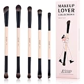 Jessup Set of 5 Double-Ended Eye Brushes for Shadows and Blending T509 | Ultra Soft Vegan Fibers Travel Uniform Blurring Crea