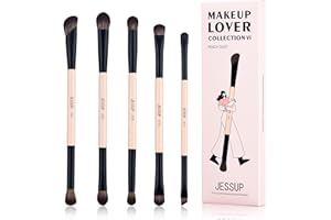 Jessup Pennelli trucco Pennelli make up Pennello ombretto doppia estremità 10 in 5 Pennello contouring sfumatura eyeliner ombretto, set pennelli precisione occhi fibra vegana Peach Dust T509