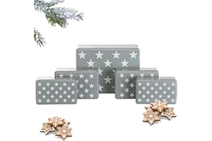 Brandsseller Set di 5 barattoli per biscotti in metallo – Barattoli natalizi con coperchio, contenitori alimentari per biscotti, dolci e pasticcini – Design grigio con stelle