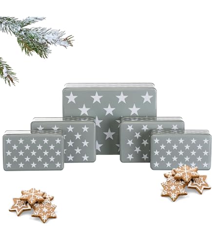 DOITOOL Set di 4 contenitori rotondi per biscotti natalizi e coperchi, a tema natalizio, scatole decorative per biscotti, caramelle, regali alimentari