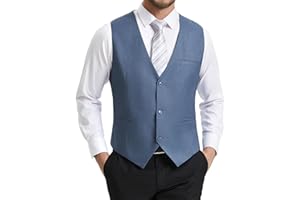 HISDERN Chaleco Traje Hombre Elegante Formal Clásico Color Liso Ajustable Chalecos de Vestir Hombre con 3 Botones Bolsillo para Boda Ceremonias Fiesta Negocio Eventos Regular Fit S-4XL