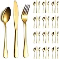 ReaNea Gold Cutlery Set 36 Pieces Service for 12, Stainless Steel Knives Spoon Forks Set for Wedding, Parties, Evens, Home, Gift for Thanksgiving, Christmas